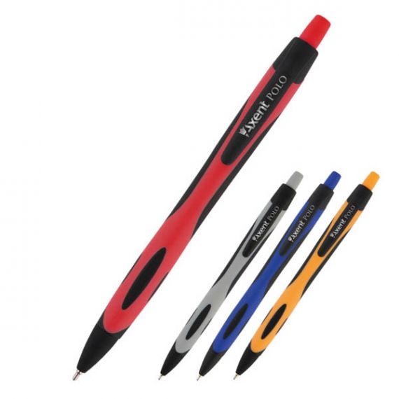 Ручка масляная Axent Polo автоматическая, прорезиненный корпус, ассорти, синяя