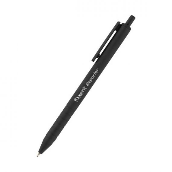 Ручка масляна Axent Reporter автоматична, прогумований корпус, чорна