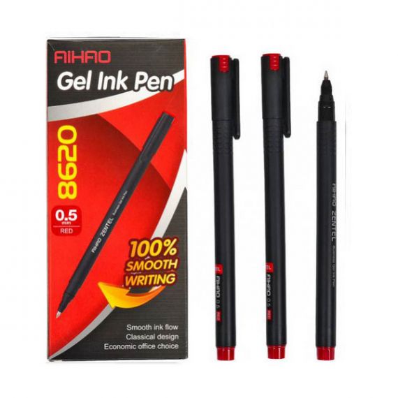 Ручка гелевая AIHAO черный пластиковый корпус, красная