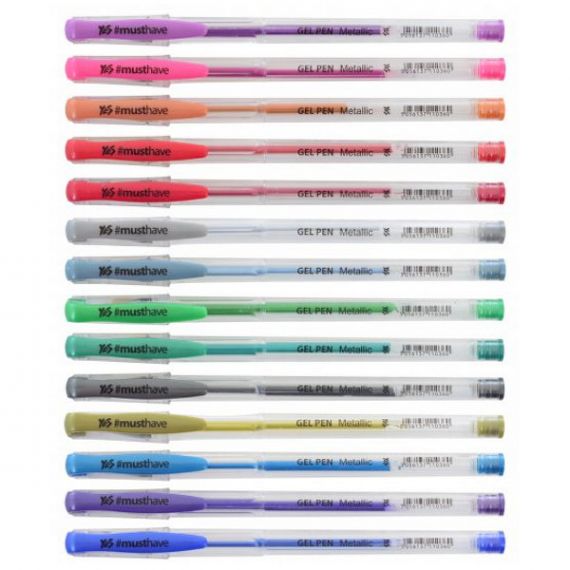 Ручка гелевая YES Metallic прозрачный пластиковый корпус, ассорти металлик цветов