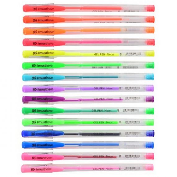 Ручка гелевая YES Neon прозрачный пластиковый корпус, ассорти неоновых цветов