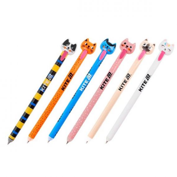 Ручка гелева Kite Cats пиши-стирай гумовий грип 0,5мм синя