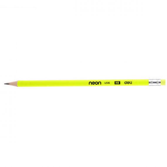 Олівець графітний Deli НB мікс неон з гумкою трикутний