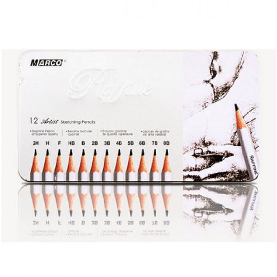 Набір олівців графітних Marco Raffine 12шт. 2Н-8В метал. коробка