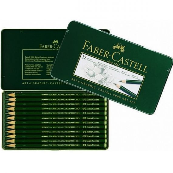Набір олівців графітних Faber-Castell 12шт. 2Н-8В метал. коробка