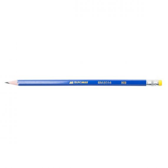 Олівець графітний Buromax НВ синій з гумкою