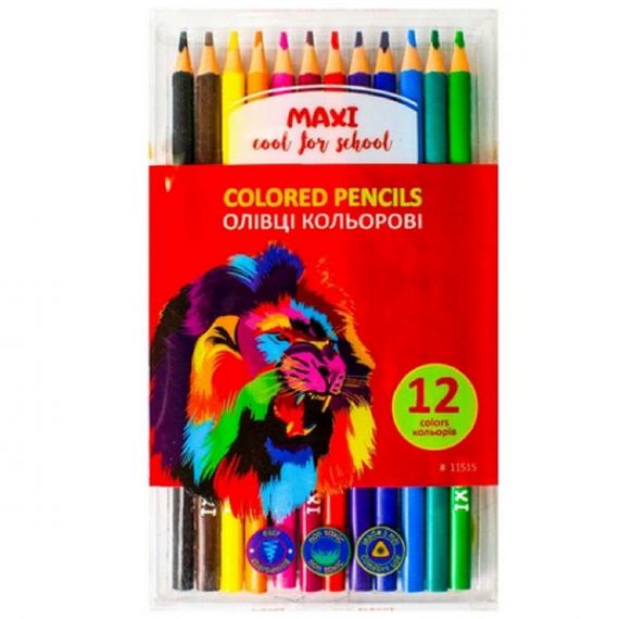 Карандаши цветные 12шт. Maxi пластиковые трёхгранные