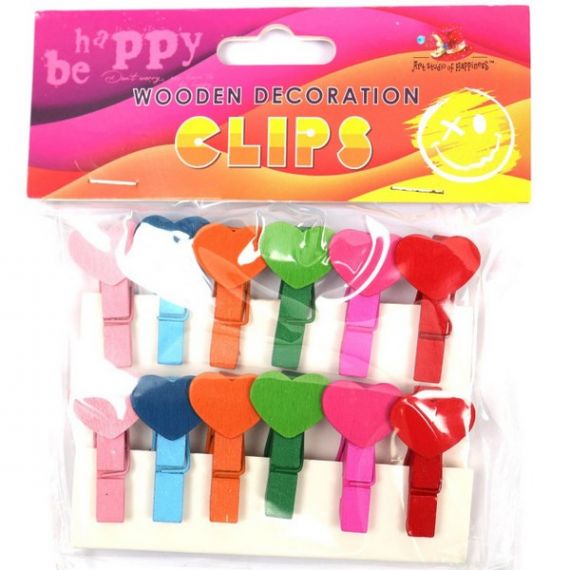 Набір прищіпок дерев'яних декоративних 12шт*3,5см Сердечки Набір прищіпок дерев'яних декоративних 12шт*3,5см Сердечки