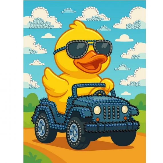 Набір картина з алмазною мозаїкою (вибірковою)15х20см Качка на машині