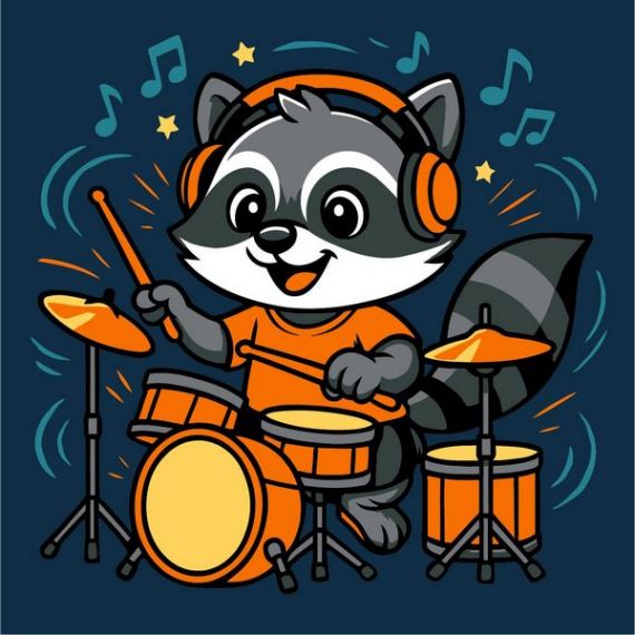 Картина по номерах 25х25см Єнот з барабанами