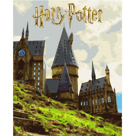 Картина по номерах 40х50см Harry Potter: Пейзаж Гоґвортсу з фарбами металік extra