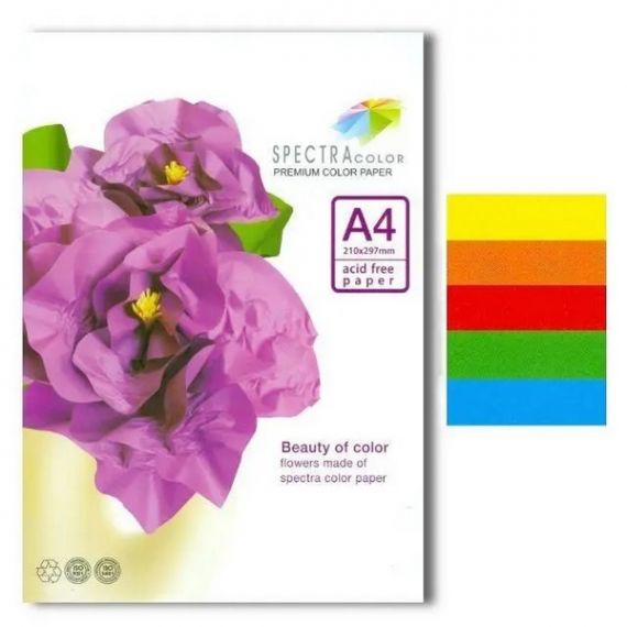 Набор цветной бумаги А-4 160г 5цв 100л микс интенсив Spectra Color