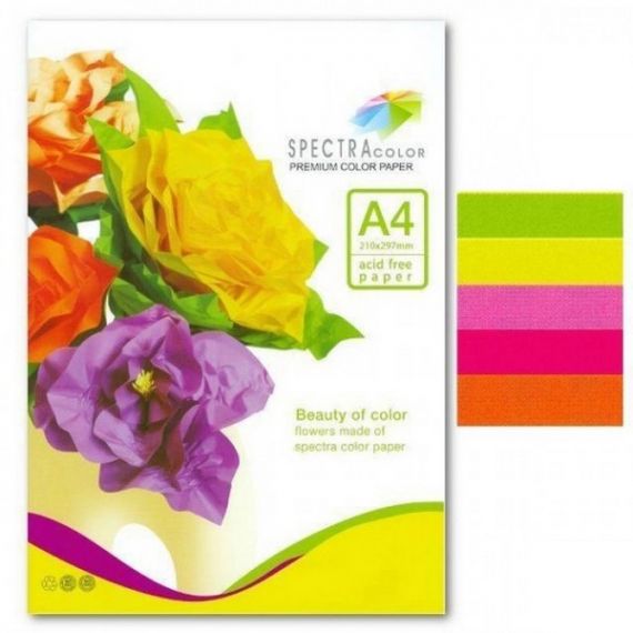Набір кольорового паперу А-4 75г 5кол 100арк мікс неон Spectra Color