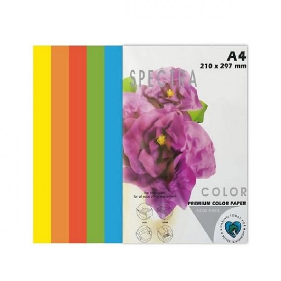 Набір кольорового паперу А-4 160г 5кол 50арк мікс інтенсив Spectra Color