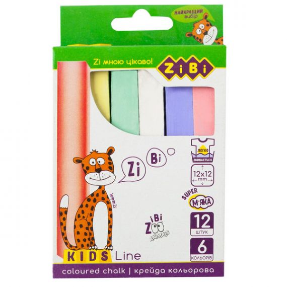 Крейда кольорова 12шт ZiBi KIDS Line квадратна