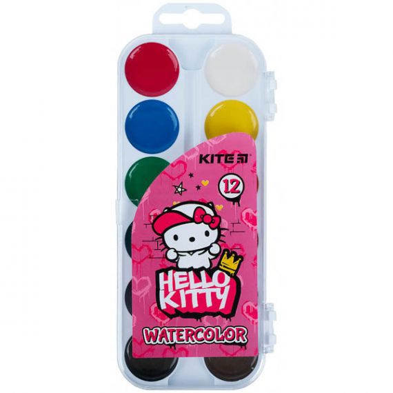Акварель 12 цветов Hello Kitty Kite пластиковая упаковка, без кисточки
