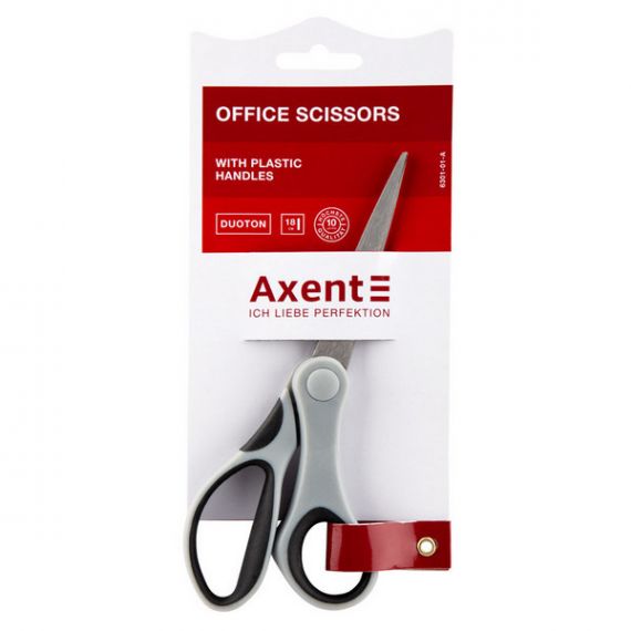 Ножницы 18 см пластиковые ручки, резиновые вставки Duot Axent на блистере