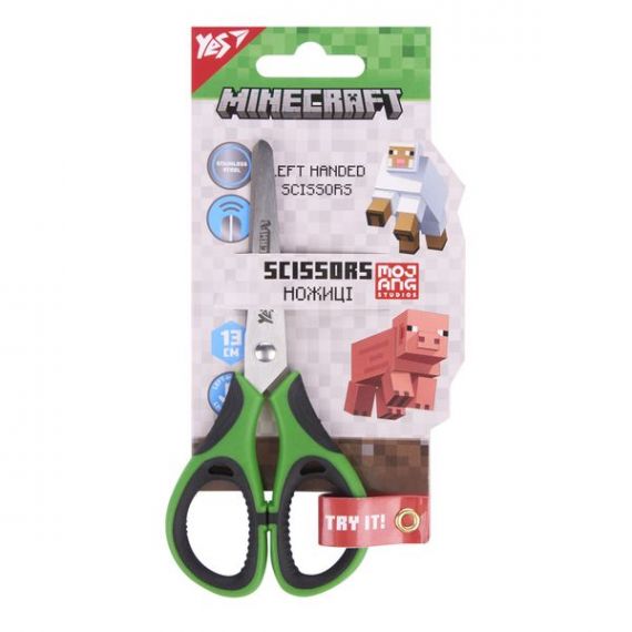 Ножницы 13 см детские для левшей с резиновыми вставками Minecraft Yes