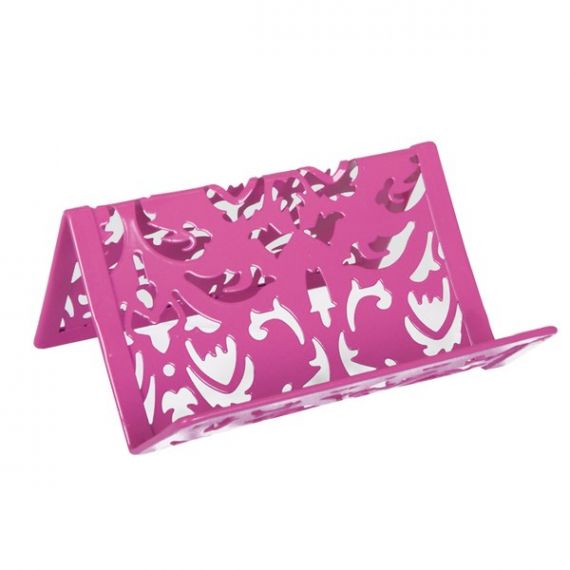 Подставка для визиток металлическая ажур розовая Barocco Buromax