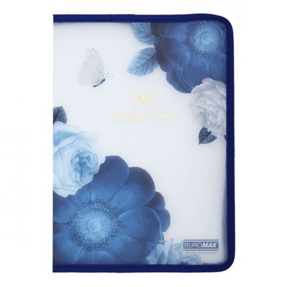 Папка пластиковая А-4 на молнии обьемная Buromax Arabeski Shades темно-синий