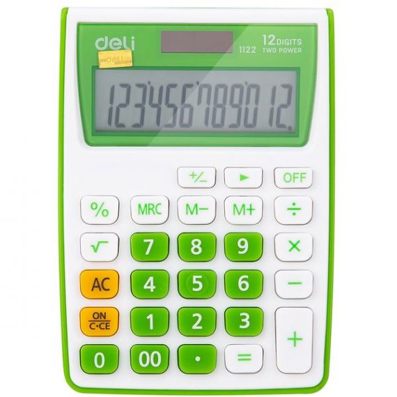 Калькулятор Deli 12 разрядний, 2елементы питания, зеленый, 120х86х3мм