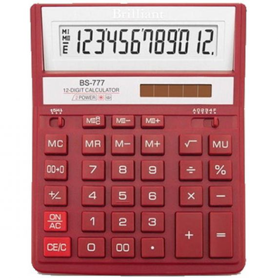 Калькулятор Brilliant 12р бухг. 2эл.питания, красный 205х159х15мм