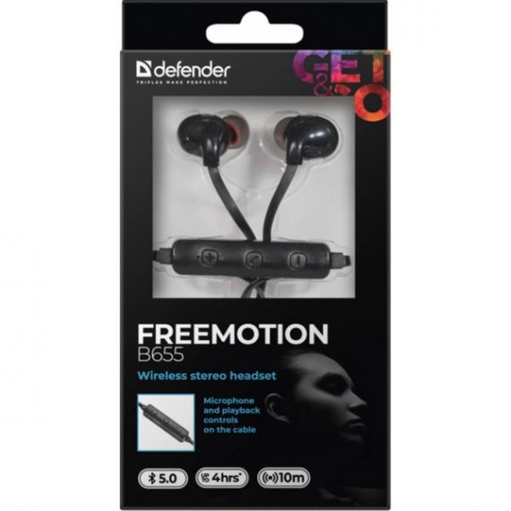 Навушники Defender FreeMotion Bluetooth Black бездротові вакумні B655