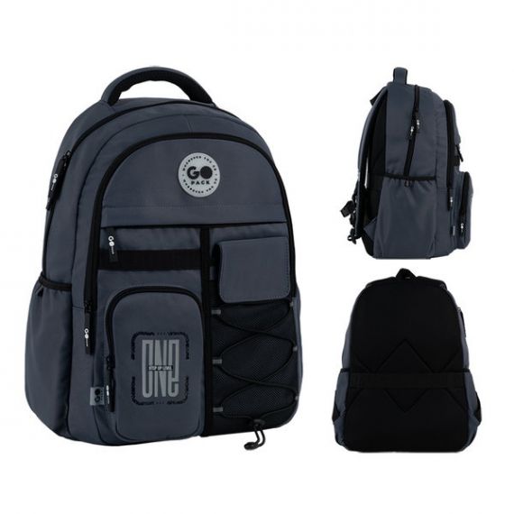 Рюкзак GoPack Teens 184L, темно-сірий, 2відділення, анатомічна спинка, 2 передні кишені