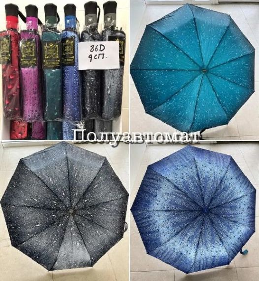 Парасолька жіноча 3 складання, напівавтомат Краплі дощу