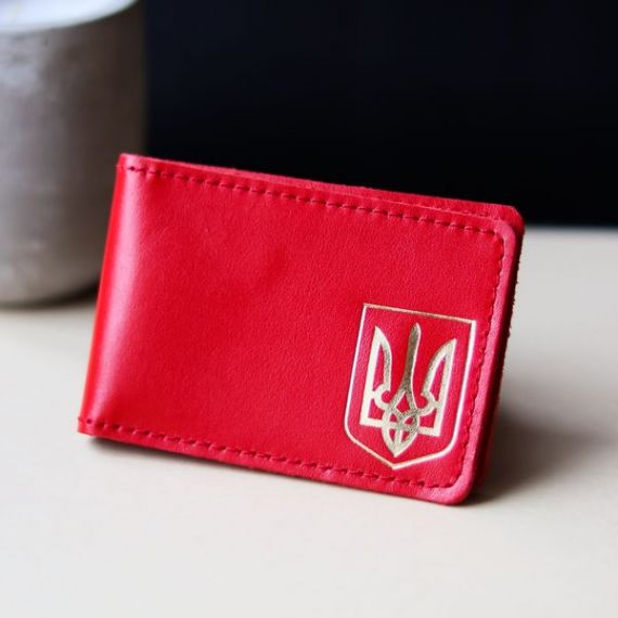 Обложка для ID паспорта красная Герб с позолотой, кожа