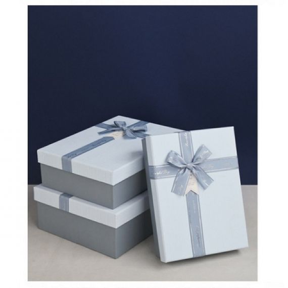 Коробка подарочная картон 23х17х6,5 прямоугольная серо-голубая