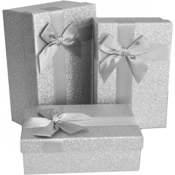 Коробка подарункова картон 19х12х6,5 прямокутна срібло