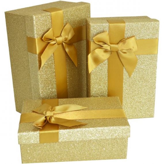 Коробка подарункова картон 21х14х8 прямокутна золото