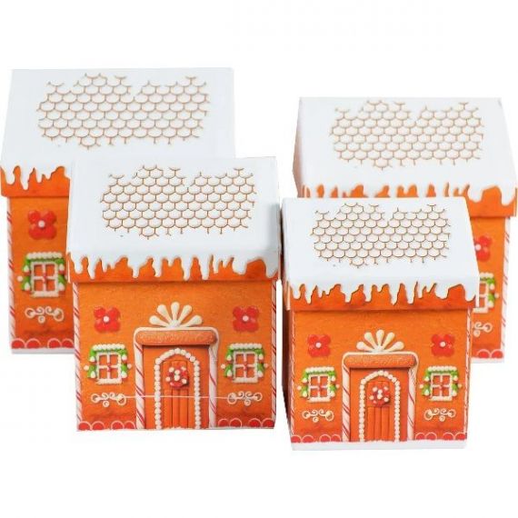 Коробка подарункова картон 15х15х18 см Новорічний Будиночок коричневий