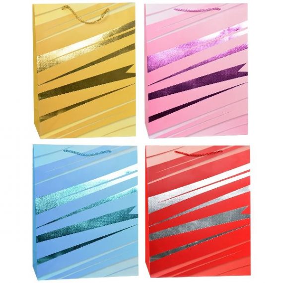 Пакет 18х23х8см паперовий кольоровий срібни полоси