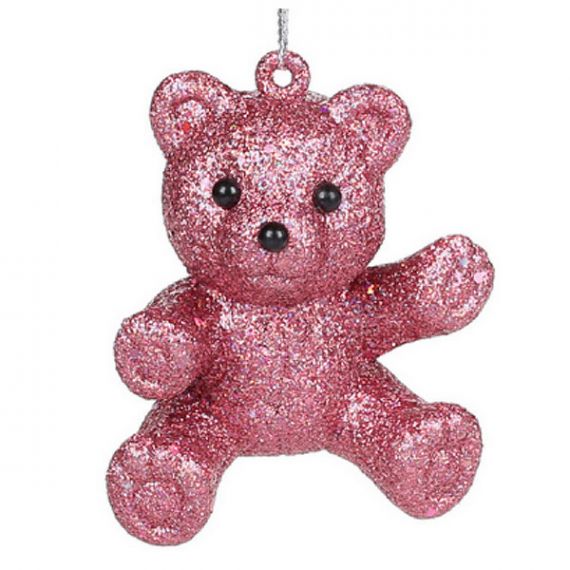 Медвежонок 7см розовый с глитером пластик, подвеска