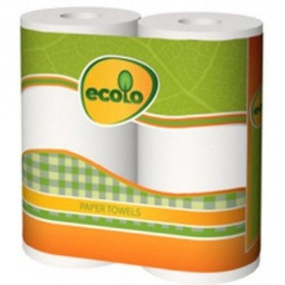 Полотенце бумажное Ecolo 2-х слойное, 2шт. целлюлоза, рулон