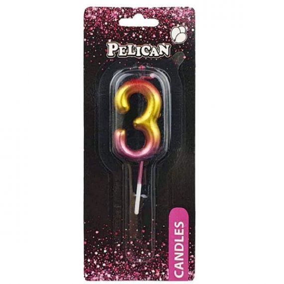 Свічка-цифра 3 райдужна, 4,5см Pelican