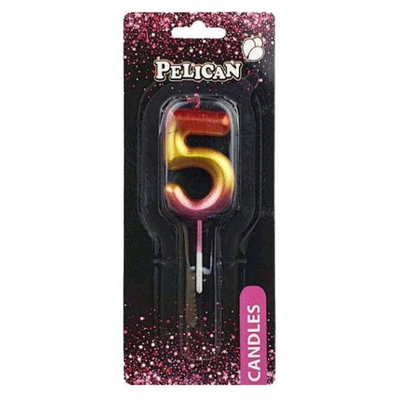 Свічка-цифра 5 райдужна, 4,5см Pelican