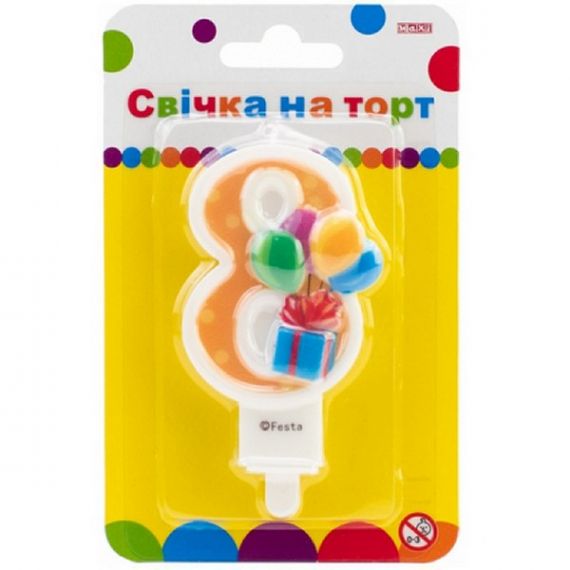 Свічка-цифра 8 із зображенням надувних кульок, 7,62 см Свічка-цифра 8 із зображенням надувних кульок, 7,62 см
