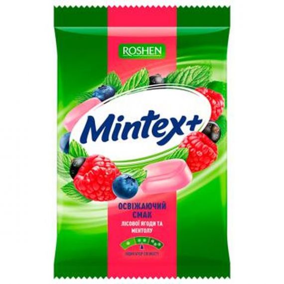 Цукерки карамель Рошен Mintex+ Berry зі смаком лісових ягід та ментола 140г