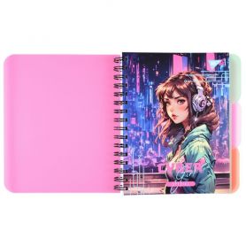 Зошит спіраль А-5 144арк кл з роздільниками кольор, пластік Cyber girl Yes