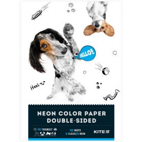 Папір кольоровий двосторонній А-4 10арк(5 неон+5 звич.) Dogs Kite