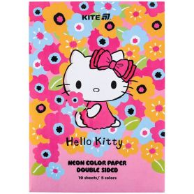 Бумага цветная неоновая А-4 10л. 5 цветов Hello Kitty Kite