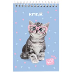 Блокнот А-6 48аркушів чисті блакитні, спіраль верхня, картонна обкл., Studio Pets Kite Блокнот А-6 48аркушів чисті блакитні, спіраль верхня, картонна обкл., Studio Pets Kite