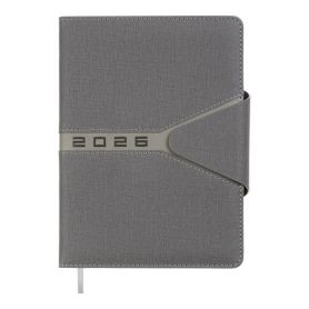 Щоденник датований Buromax 2026 А-5 Navigator тверда обкладинка, магніт, кремовий папір, сірий