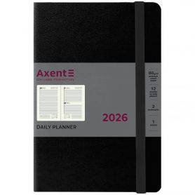 Ежедневник датированный Axent 2026 А-5 Partner Strong черный, твердая обложка на резинке, кремовая бумага
