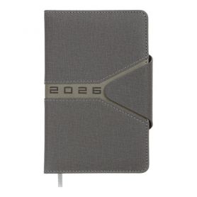 Щоденник датований Buromax 2026 А-6 Navigator тверда обкладинка, магніт, кремовий папір, сірий