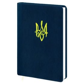Щоденник А-6 144арк клітинка, штучна шкіра Тризуб, синій