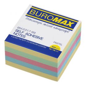 Папір для нотаток кл 75х75/450арк пастель mix Buromax